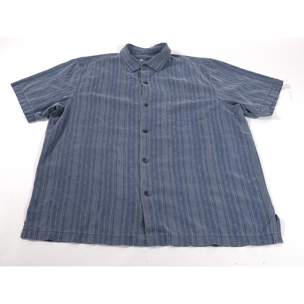 Tommy Bahama Button Down Mens XL Blue Embroidered Diamond Stripe Silk